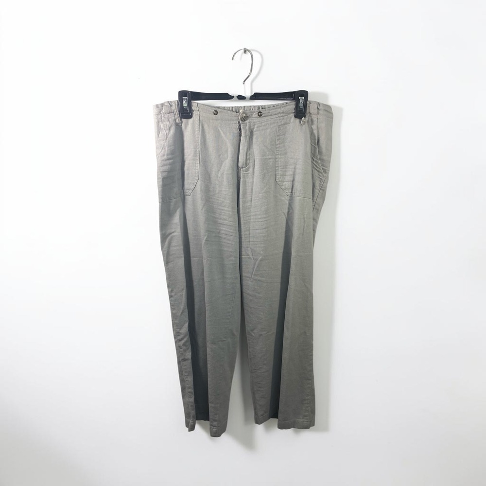 Just Living Gray Linen Blend Elastic Waist Straight Leg Casual Pants Large